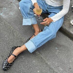 Stradivarius Mary Jane Ballet Flats with Rhinestones sz 40